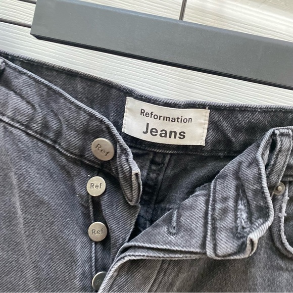 Reformation black gray high rise wide leg jeans button fly cropped - Picture 2 of 9